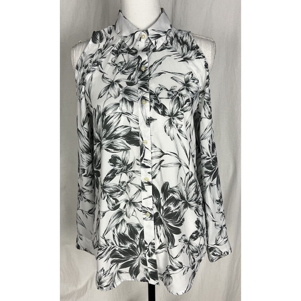 Banana Republic Floral Cold Shoulder Button Front Classic Fit Blouse Size S